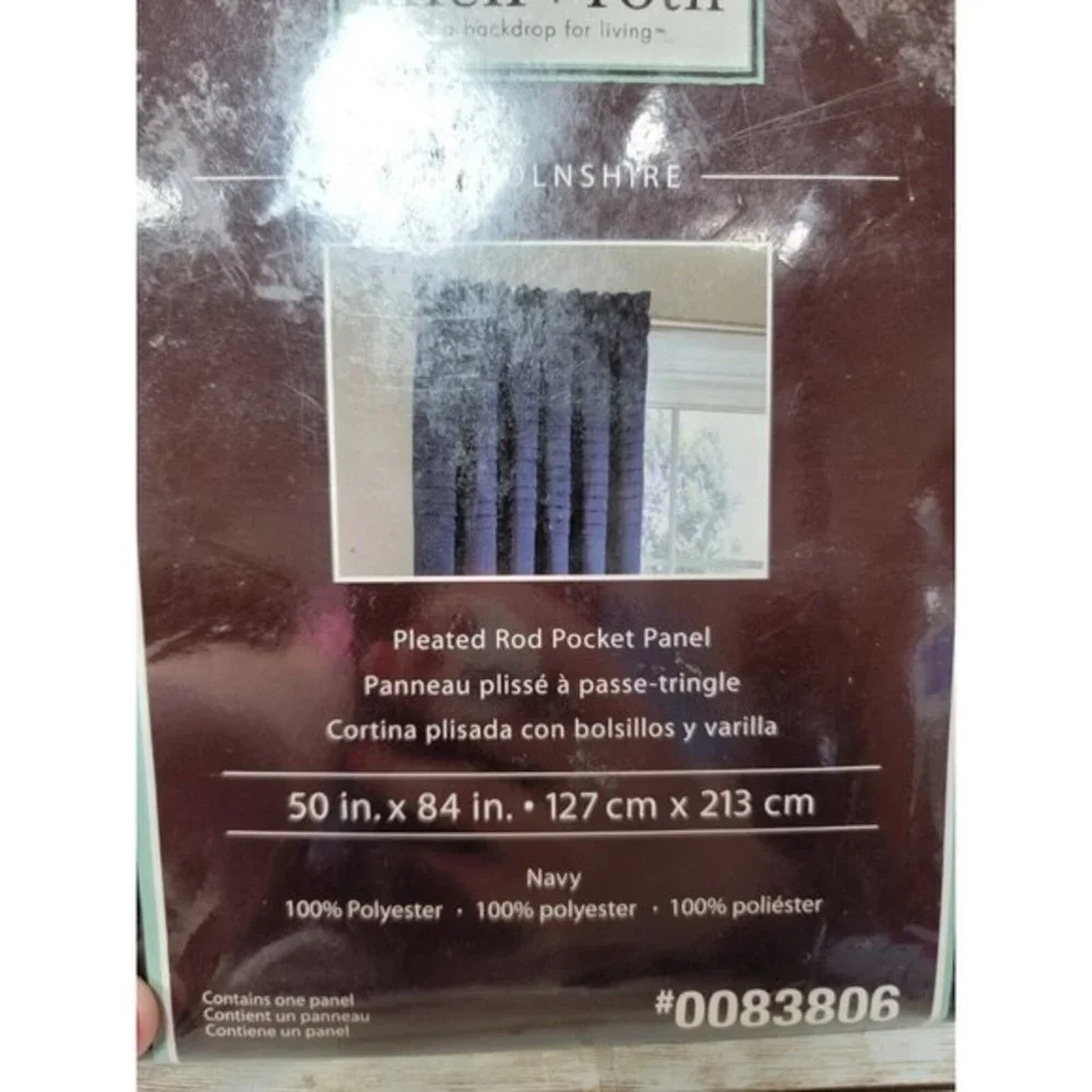 Allen Roth LINCOLNSHIRE Pleated Satin Dark Navy Blue Window Rod Panel 50